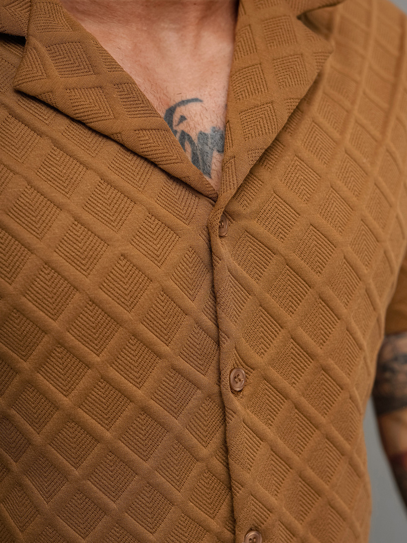 Camisa de hombre con manga corta marrón OZONEE O/B2257