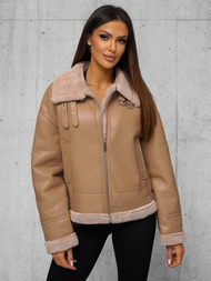 Chaqueta de cuero para mujer beige OZONEE JS/11Z8176Z
