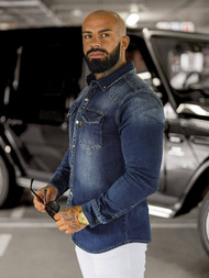 Camisa vaquera de hombre azul oscuro OZONEE O/51410