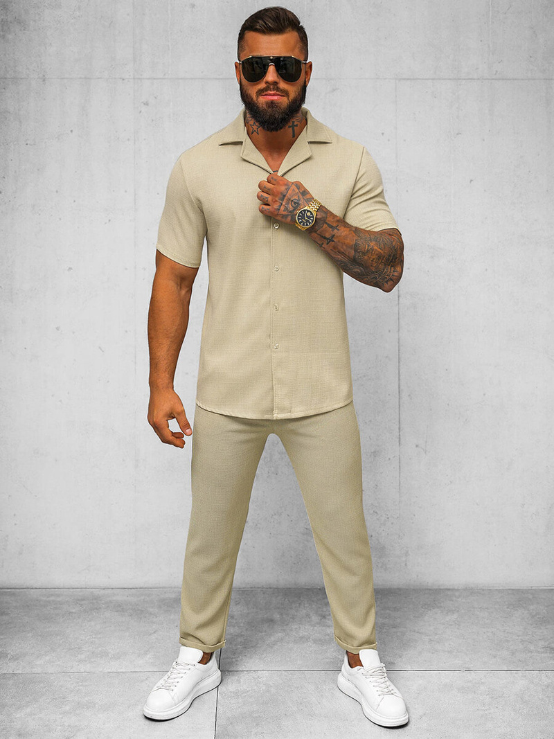 Camisa de hombre con manga corta beige OZONEE O/Y971T