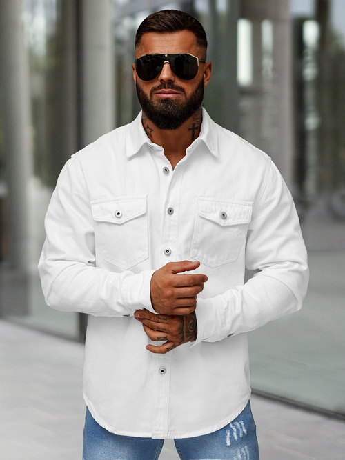 Camisa vaquera de hombre blanca OZONEE L/CA777/2