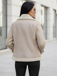 Chaqueta de cuero para mujer beige OZONEE JS/11Z8177Z