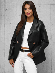Chaqueta de cuero para mujer negra OZONEE JS/11Z8121Z