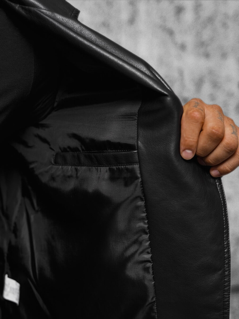 Chaqueta de cuero de hombre negra OZONEE JS/11Z8056