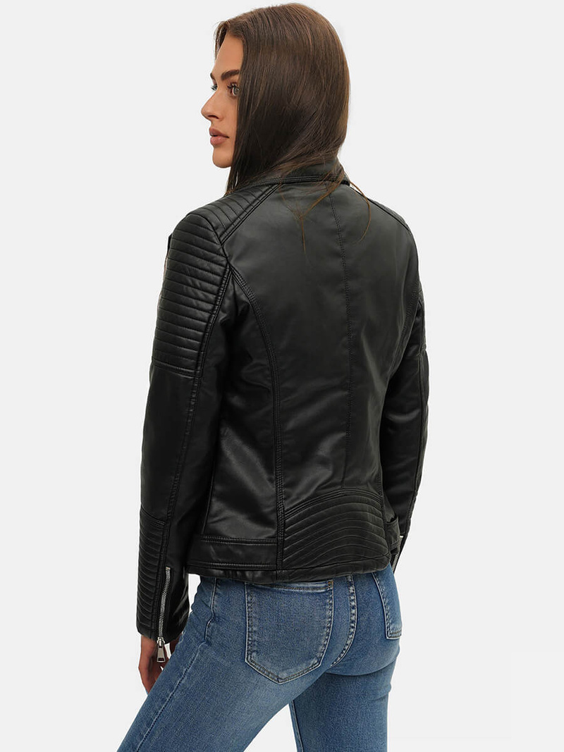 Chaqueta de cuero para mujer negra OZONEE JS/11Z8009