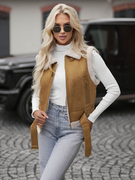 Chaleco de cuero para mujer color camello OZONEE JS/11Z8238Z