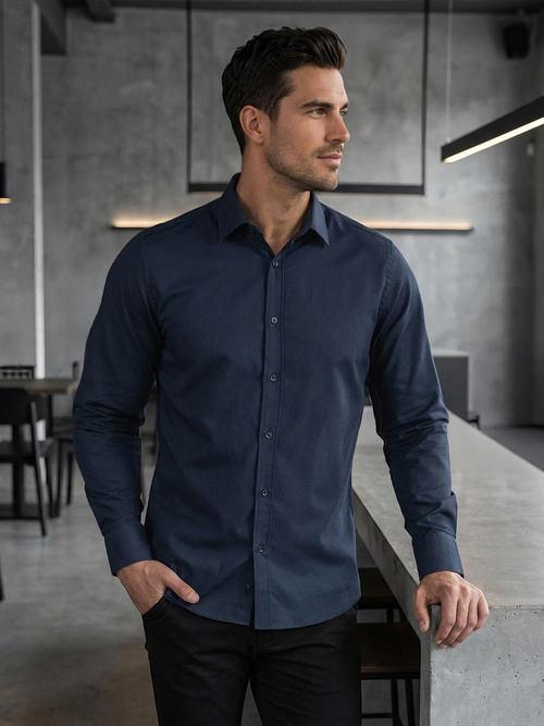 Camisa de hombre azul marino OZONEE V/V188Z