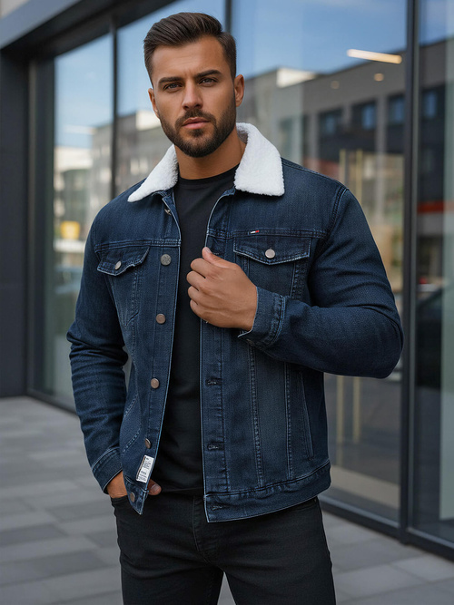 Chaqueta vaquera de hombre sherpa azul marino OZONEE NB/MJ517BSZ