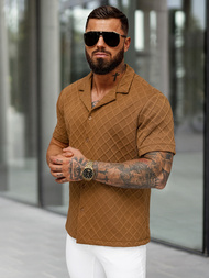 Camisa de hombre con manga corta marrón OZONEE O/B2257