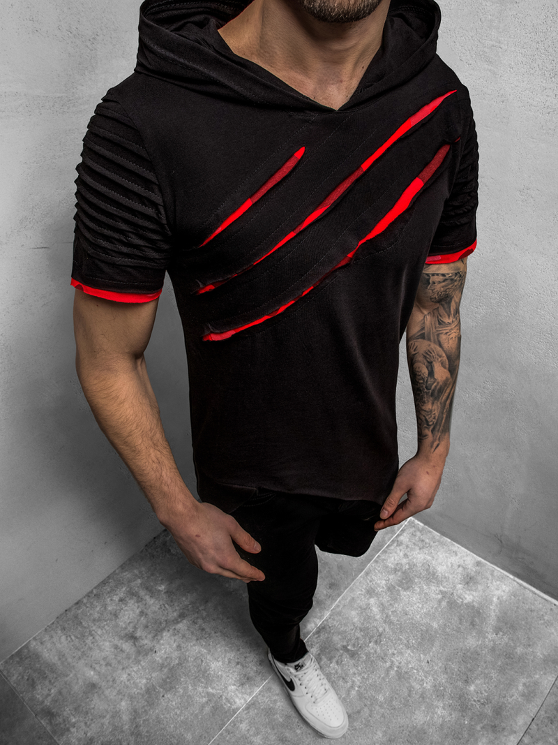 Camiseta de hombre negro-roja OZONEE O/1187XZ