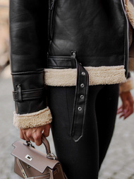 Chaqueta de cuero para mujer negro-beige OZONEE JS/11Z8177