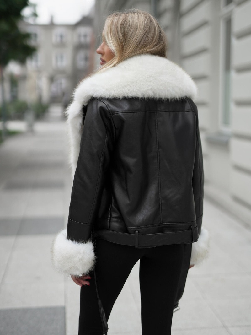 Chaqueta de cuero para mujer negro-beige OZONEE JS/61M8507/392BZ