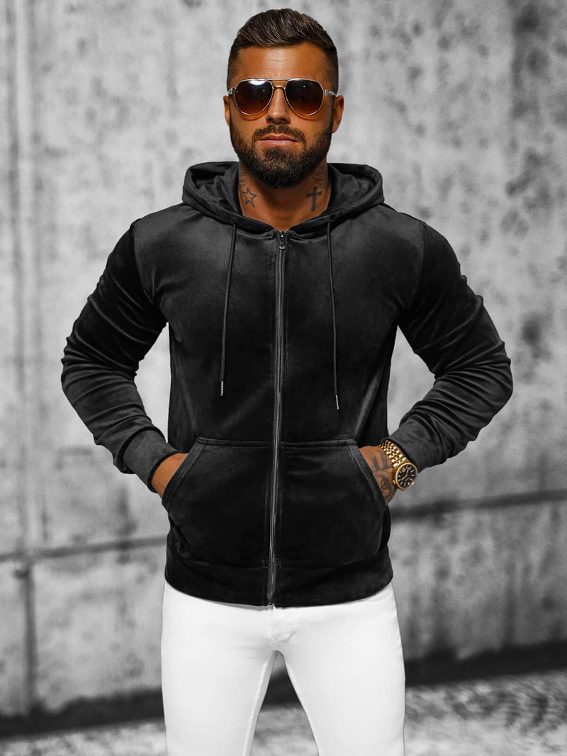 Sudadera velour de hombre negra OZONEE JS/8B1168/3