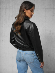 Chaqueta de cuero para mujer negra OZONEE O/G116