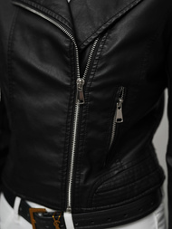 Chaqueta de cuero para mujer negra OZONEE JS/11Z8028Z