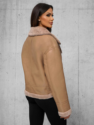 Chaqueta de cuero para mujer beige OZONEE JS/11Z8176Z