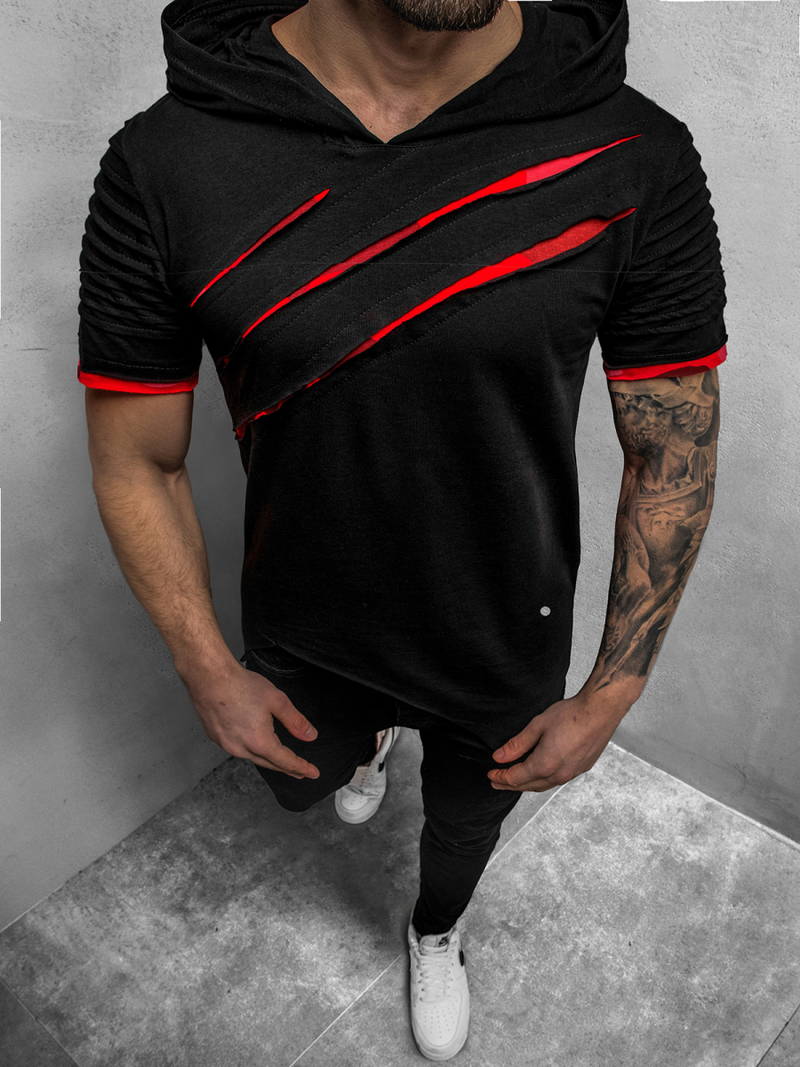 Camiseta de hombre negro-roja OZONEE O/1187XZ