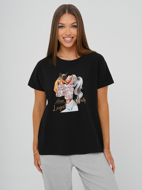 Camiseta de mujer negra OZONEE JS/95T2575/3