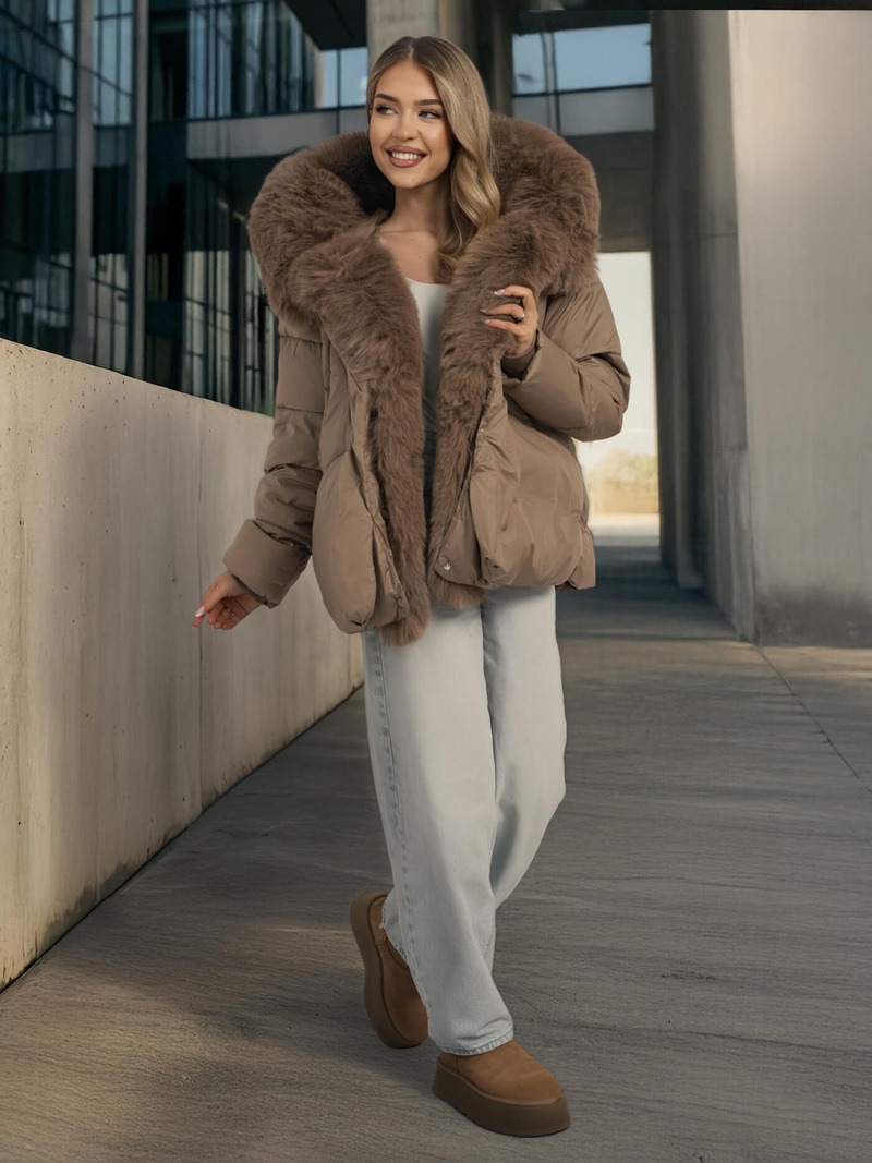 Chaqueta de mujer beige oscuro OZONEE O/16M9179/84Z