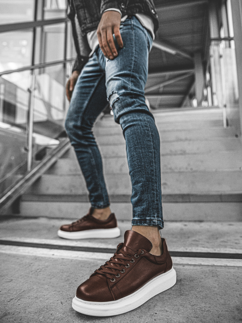 Sneakers altas de hombre marrón-blanco OZONEE CH/257