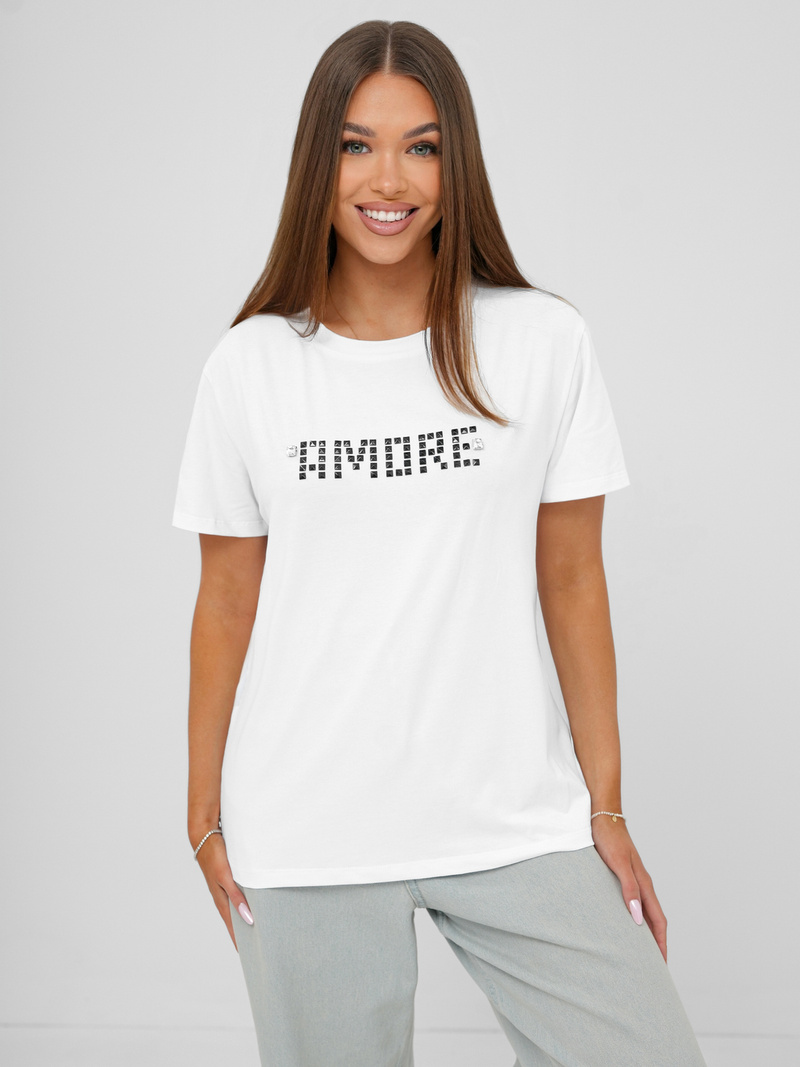 Camiseta de mujer blanco-negro OZONEE JS/YJ77716