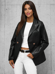 Chaqueta de cuero para mujer negra OZONEE JS/11Z8121Z