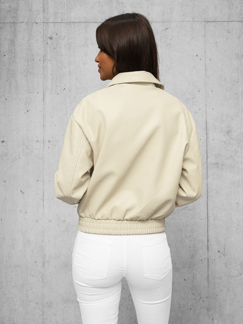 Chaqueta de cuero para mujer beige OZONEE O/G116Z