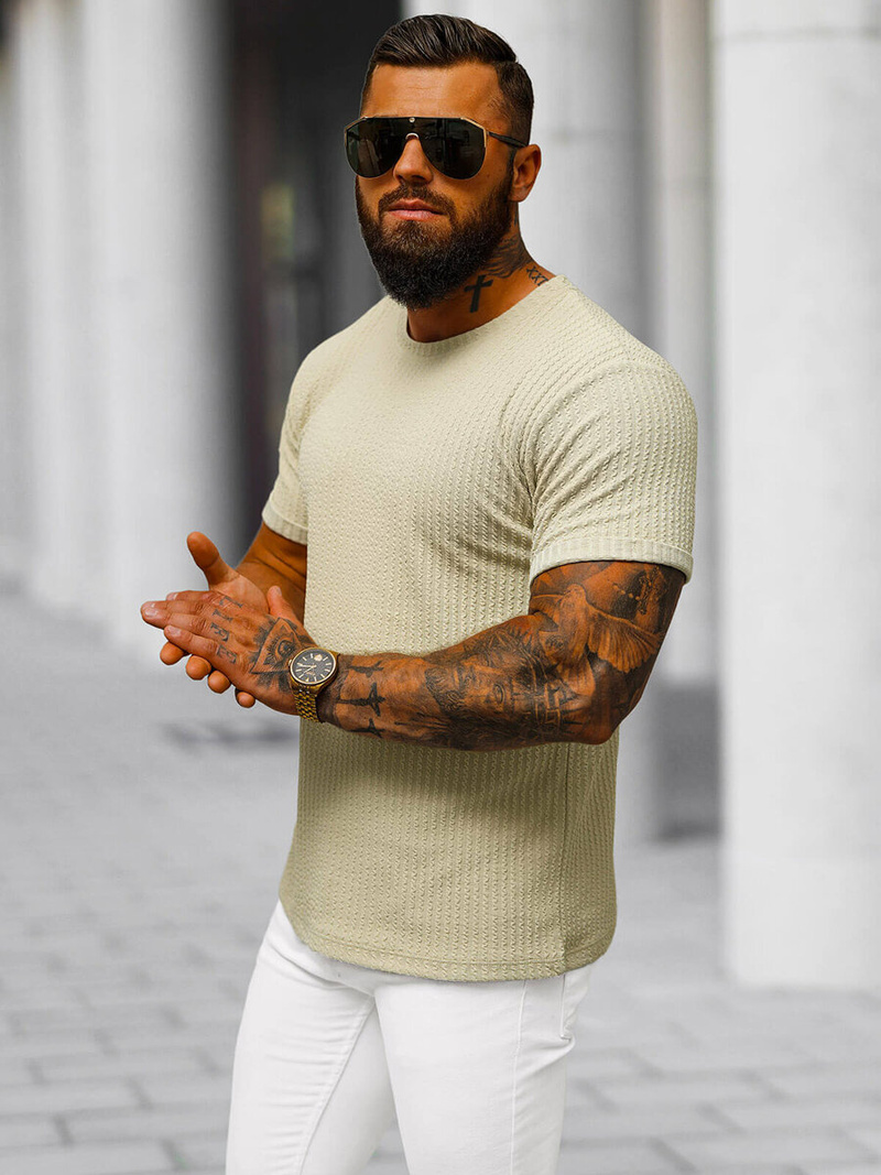 Camiseta de hombre beige OZONEE O/7766T