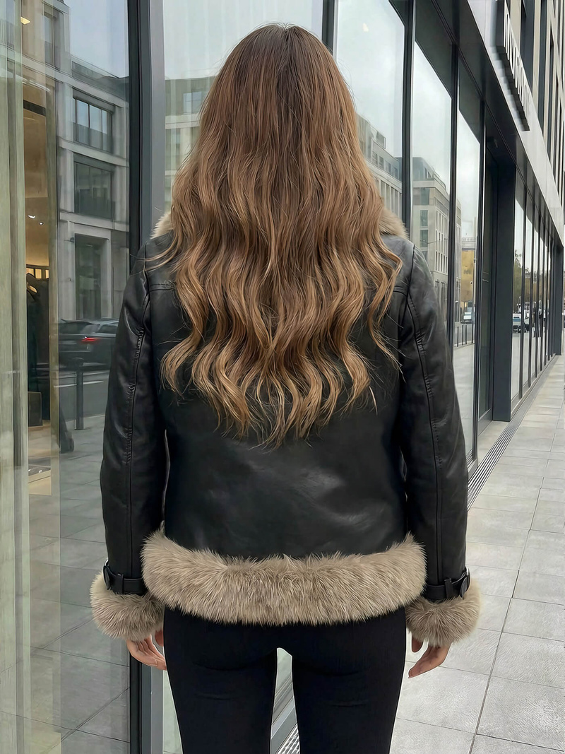 Chaqueta de cuero para mujer negra OZONEE JS/61M8517/392Z