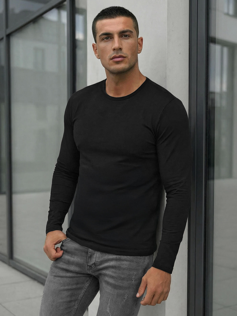 Camiseta de manga larga de hombre negra OZONEE JS/DB71/1