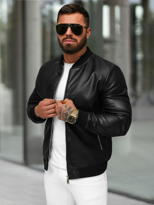 Chaqueta de cuero de hombre negra OZONEE JS/11Z8107