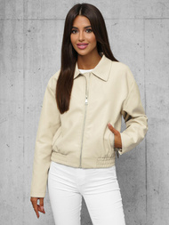 Chaqueta de cuero para mujer beige OZONEE O/G116Z