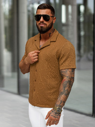 Camisa de hombre con manga corta marrón OZONEE O/B2256