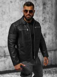 Chaqueta de cuero de hombre negra OZONEE JS/11Z8013Z