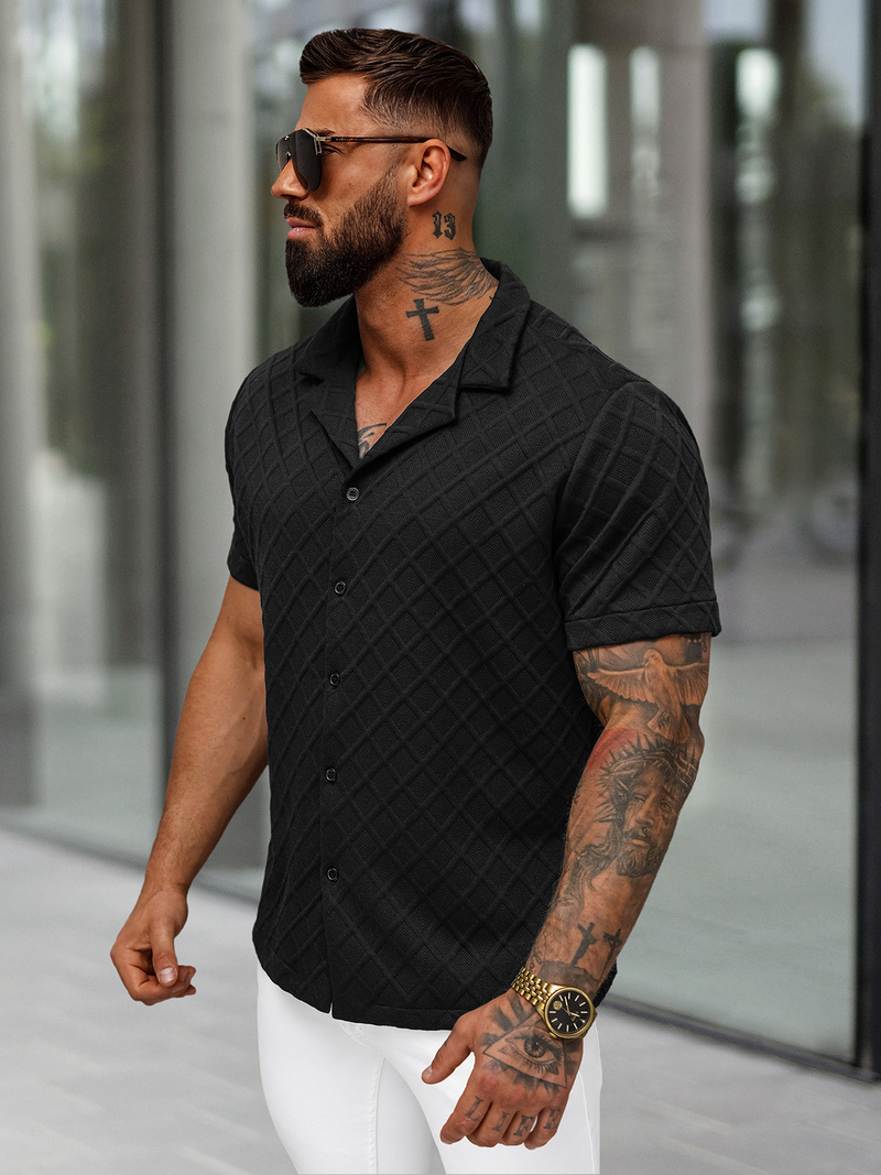 Camisa de hombre con manga corta negra OZONEE O/B2257