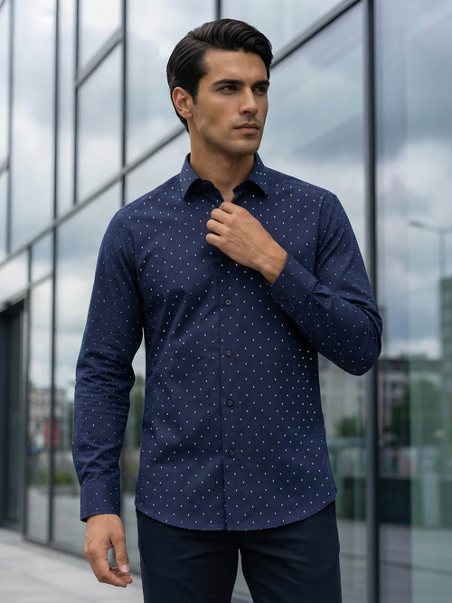 Camisa de hombre azul marino OZONEE V/V181Z