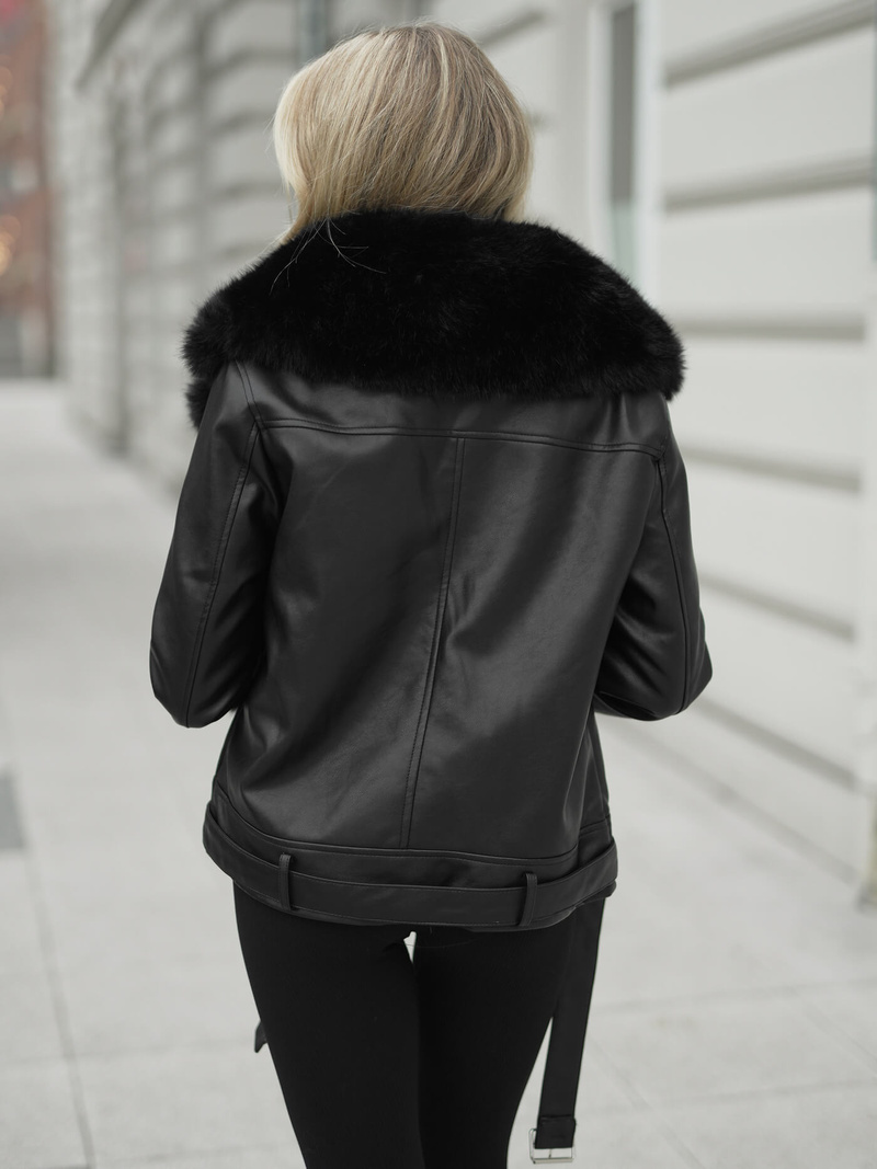 Chaqueta de cuero para mujer negra OZONEE JS/61M8507/392AZ