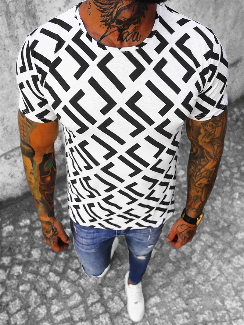 Camiseta de hombre de blanco-negro OZONEE O/BL57Z