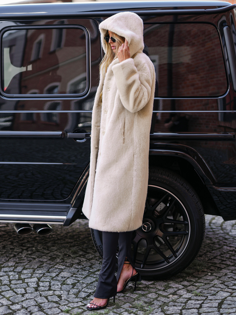 Chaqueta de invierno de piel para mujer beige OZONEE JS/11Z8250