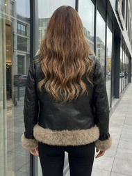 Chaqueta de cuero para mujer negra OZONEE JS/61M8517/392Z