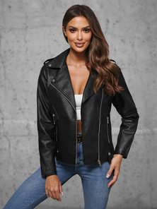Chaqueta de cuero para mujer negra OZONEE JS/11Z8060