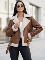 Chaqueta de cuero para mujer marrón OZONEE JS/11Z8177Z