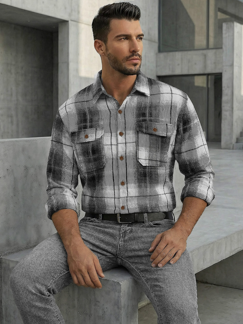 Camisa de hombre negro-blanca OZONEE NB/MC728N/4Z