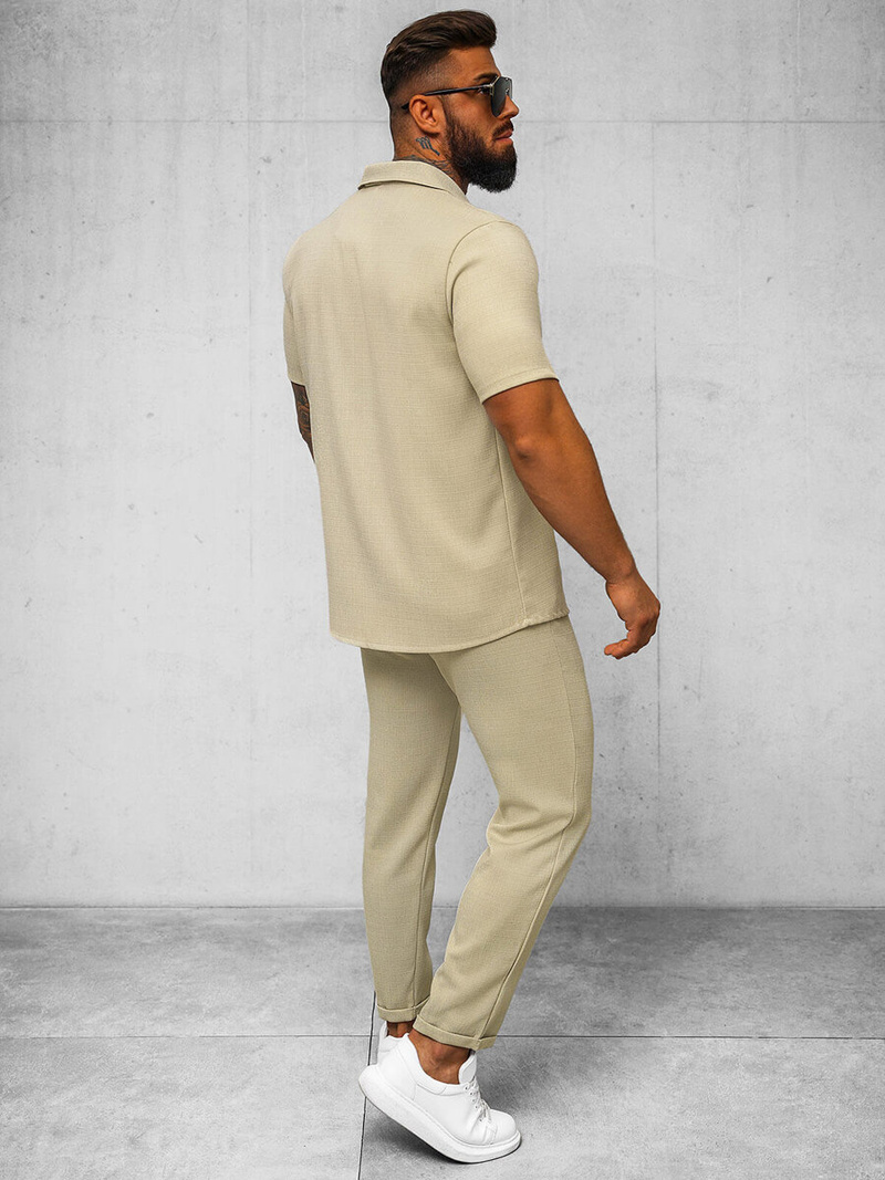 Camisa de hombre con manga corta beige OZONEE O/Y971T
