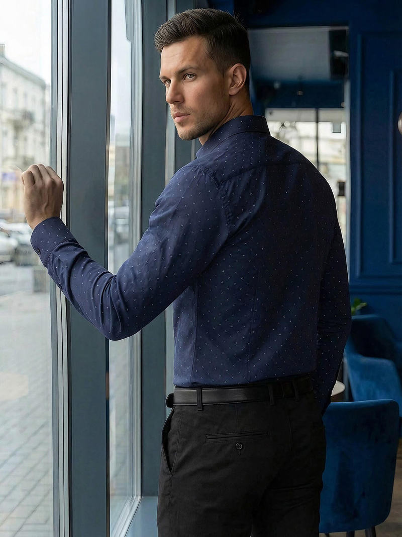 Camisa de hombre azul marino OZONEE V/V181Z