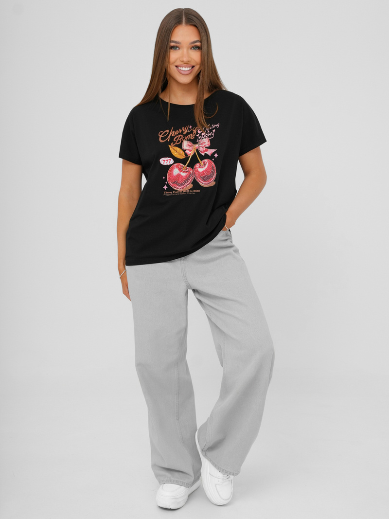 Camiseta de mujer negra OZONEE JS/95T2568/3