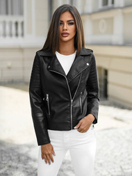 Chaqueta de cuero para mujer negra OZONEE JS/11Z8097