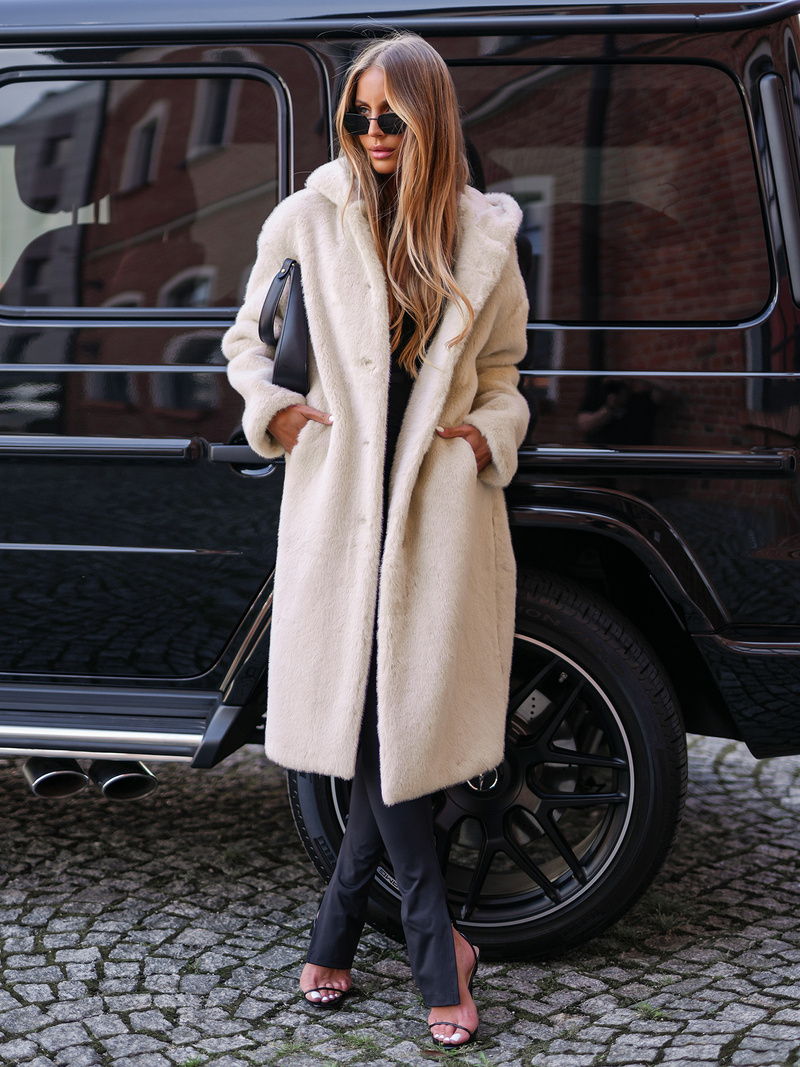 Chaqueta de invierno de piel para mujer beige OZONEE JS/11Z8250