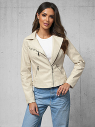 Chaqueta de cuero para mujer beige OZONEE O/G88