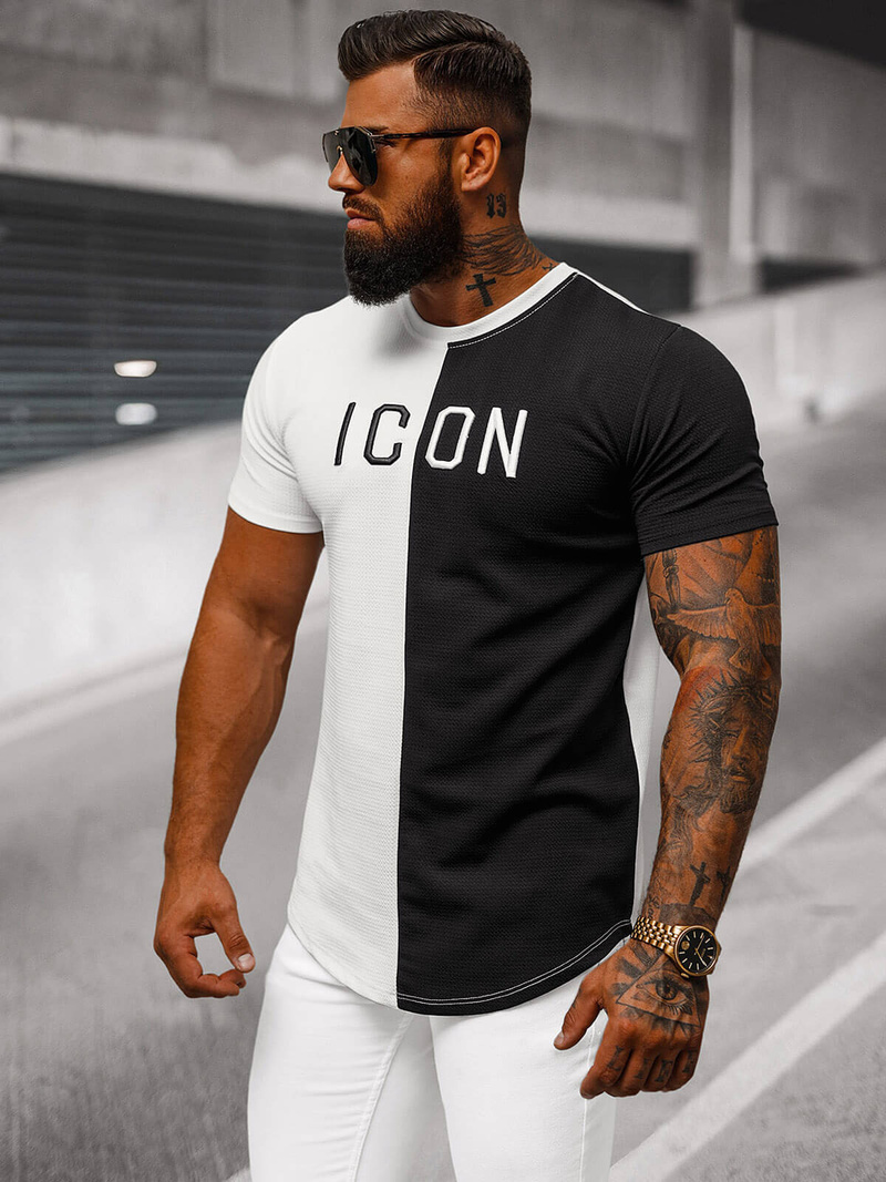 Camiseta de hombre blanco-negro OZONEE O/7776T